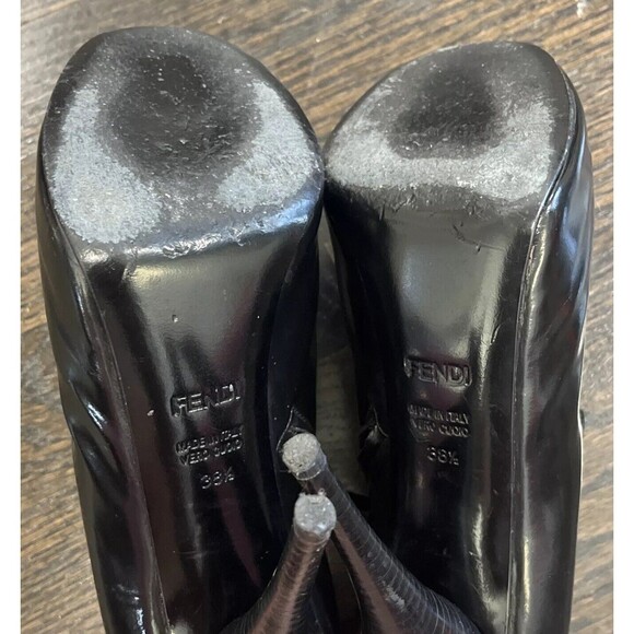 Fendi Black Patent Leather Heels EU 38.5 US 8 Peep Toe Mesh Booties Goth Rave - Picture 9 of 12